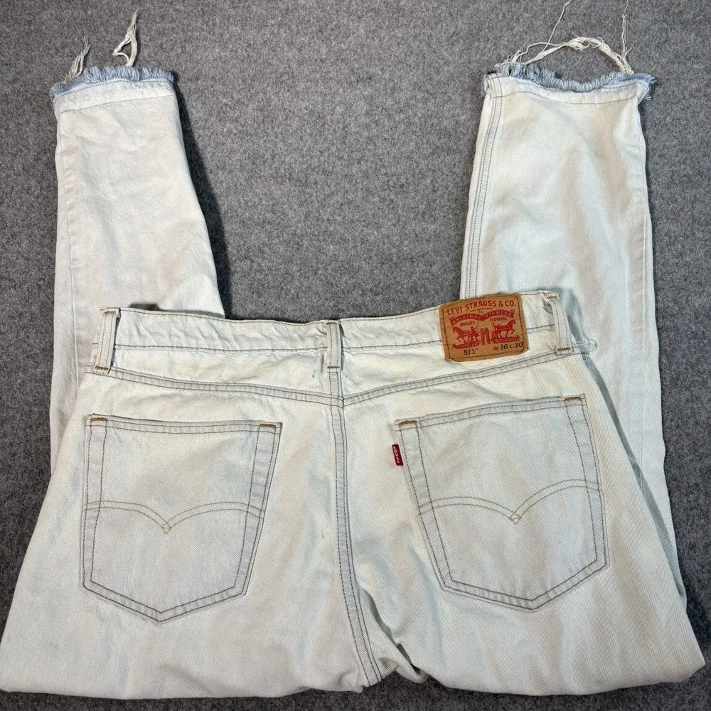 Levi's 511 Jeans Mens 36x30 Light Wash Distressed Streetwear Slim Fit Blue Denim